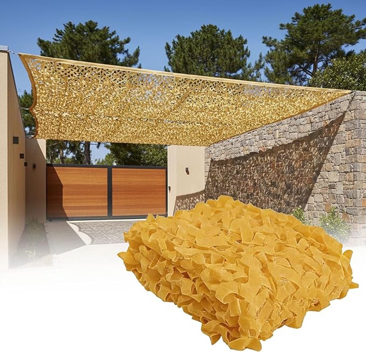 Camouflage zonneschermnet - Tuin Schaduwnet - Schaduwdoek - Camouflagenet - Camonet - Tuinnet - zonnescherm voor balkons, binnenplaatsen, daken, tenten - geel - 3 x 4 m
