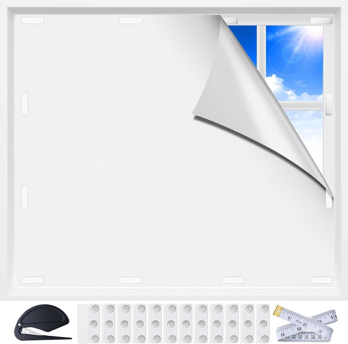 Magnetische Verduisteringsgordijnen - 100% Blackout - 100 x 145 cm - Geschikt voor Dakramen en Schuine Ramen - Warmtewerend en Zonder Boren - Wit