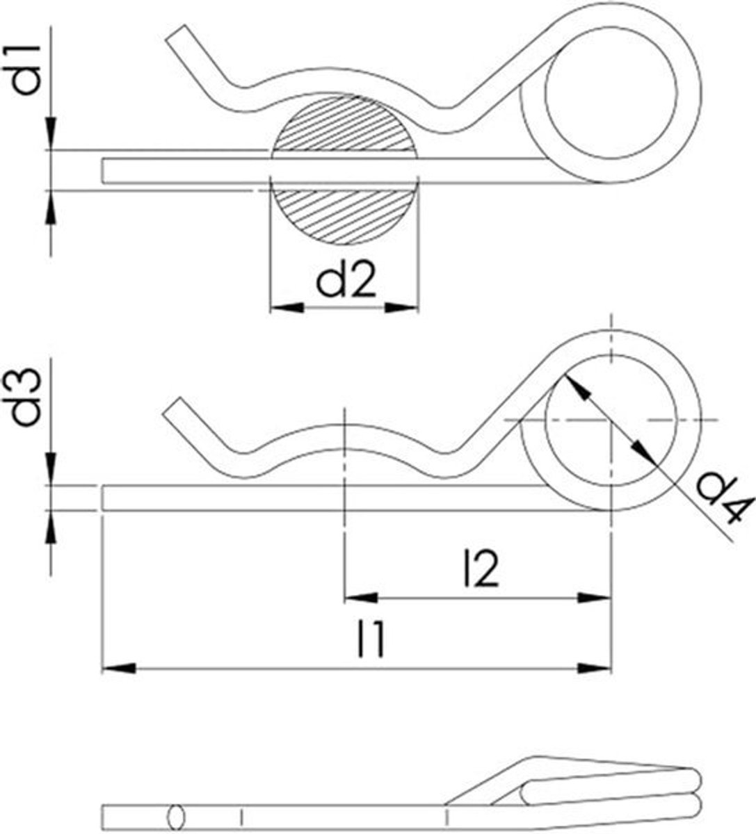 2x Veerstekker 8 mm - Dubbele Veersplint - Galvanisch Verzinkt - Voorsteker 130 mm