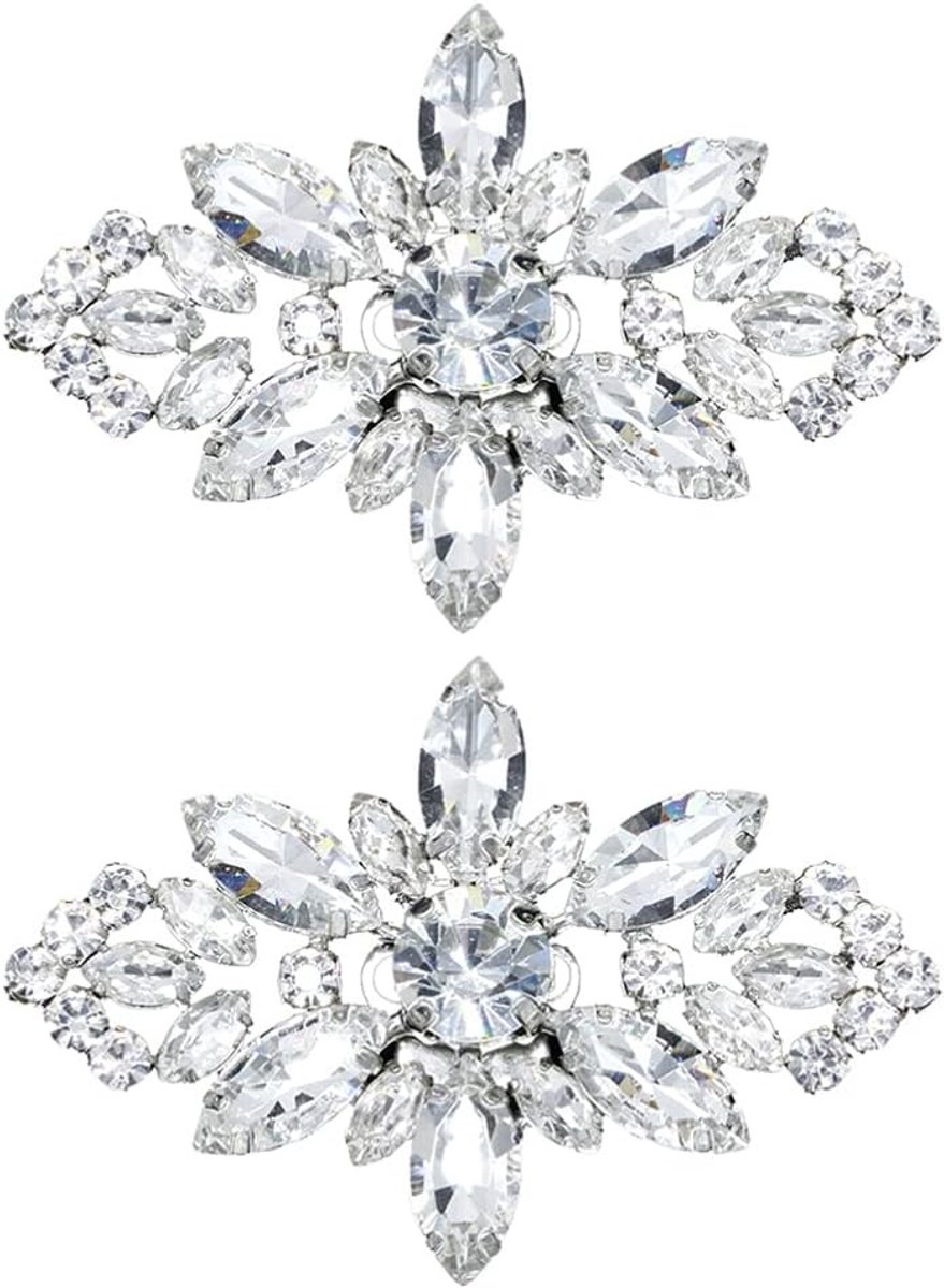 2 Stuks Metalen Glanzende Strass Bruid Schoen Clips met Kristallen Bloem en Feestdecoratie Buckles