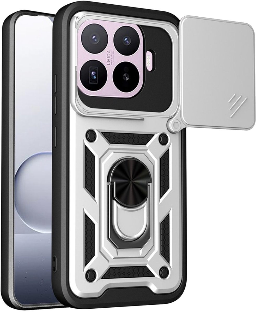 MobyDefend Hoesje - Geschikt voor Xiaomi 17T - Pantsercase Met Draaibare Ring - Zilvergrijs