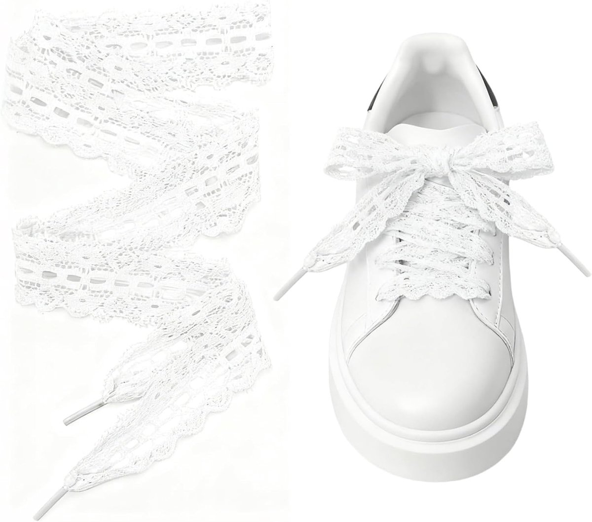 2 paar brede platte organza satijnen schoenveters van 3 cm, 120 cm lengte, ideaal voor dames en meisjes, perfect voor gymschoenen, sportschoenen en loopschoenen (wit)