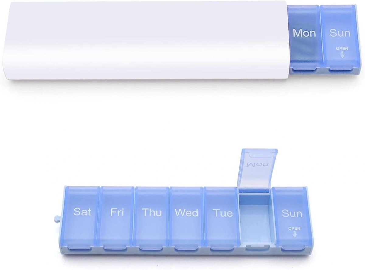 Pillendoos voor 7 dagen, handige pillenorganizer met 7 vakken, compacte en draagbare oplossing voor thuis, op reis en op kantoor, wit en praktisch
