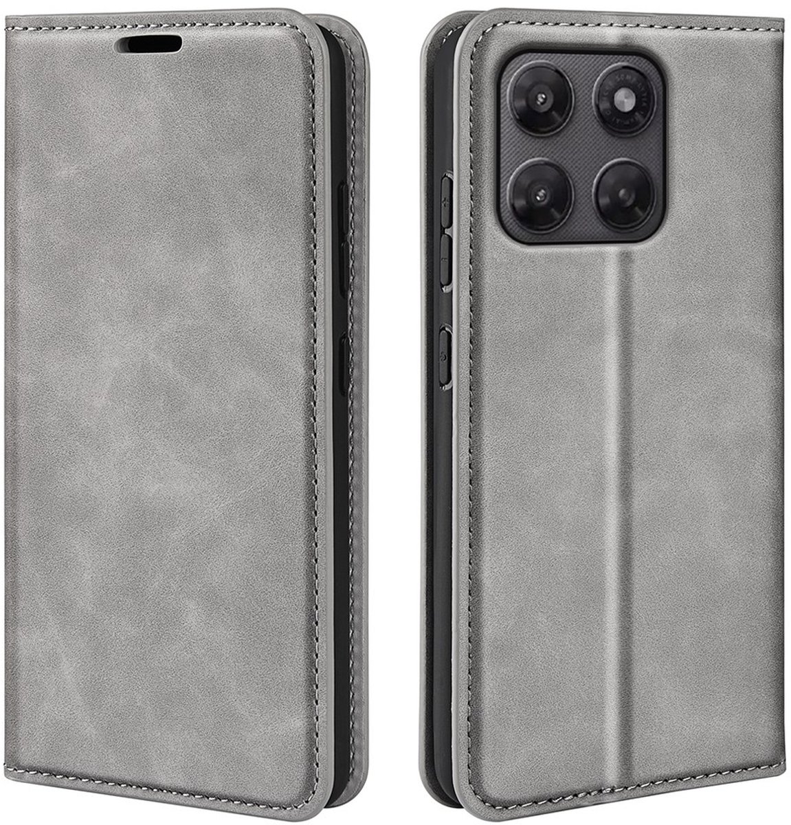 MobyDefend Hoesje - Geschikt voor Motorola Moto G37 / G47 - Luxe Wallet Bookcase (Magnetische Sluiting) - Grijs