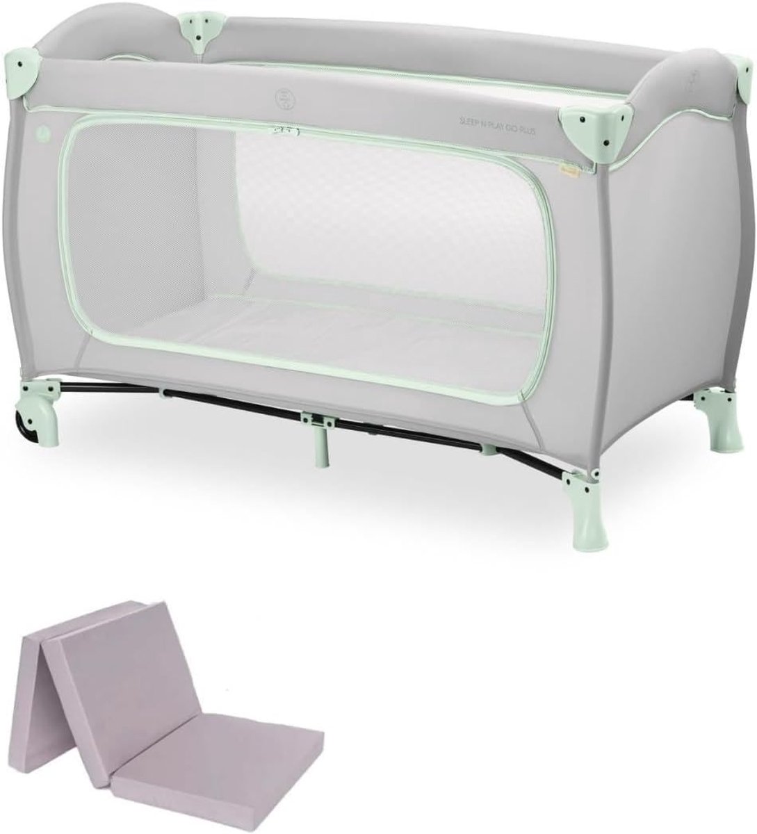 Campingbedje Baby Compleet – Reisbedje Baby met 6 cm Matras – Campingbed Inclusief Matras, Matrasbeschermer, 2 Hoeslakens en Klamboe – Opvouwbaar Reisbed Kind – Baby Reisbed met Draagtas en Wielen – Tot 15 kg – Dusty Mint