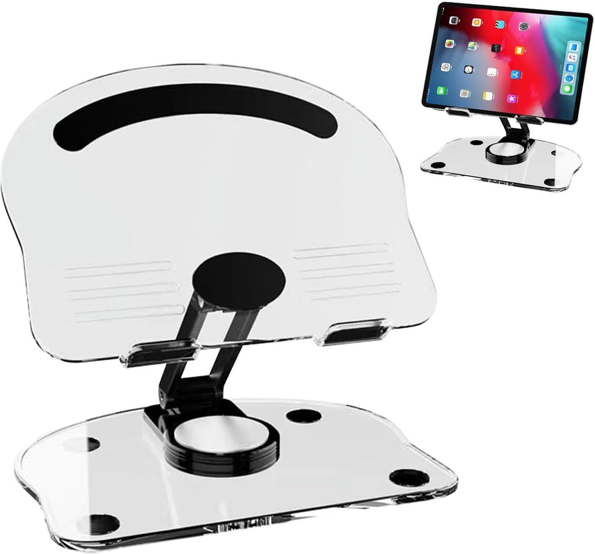 Tablet houder - Tabletstandaard - Tablet kussen - Acryl Tablet Standaard - 360 Graden Roteerbaar & Verstelbaar - Opvouwbare Tablethouder - voor iPad, E-reader en Smartphone (4.7-13 inch) - Transparant