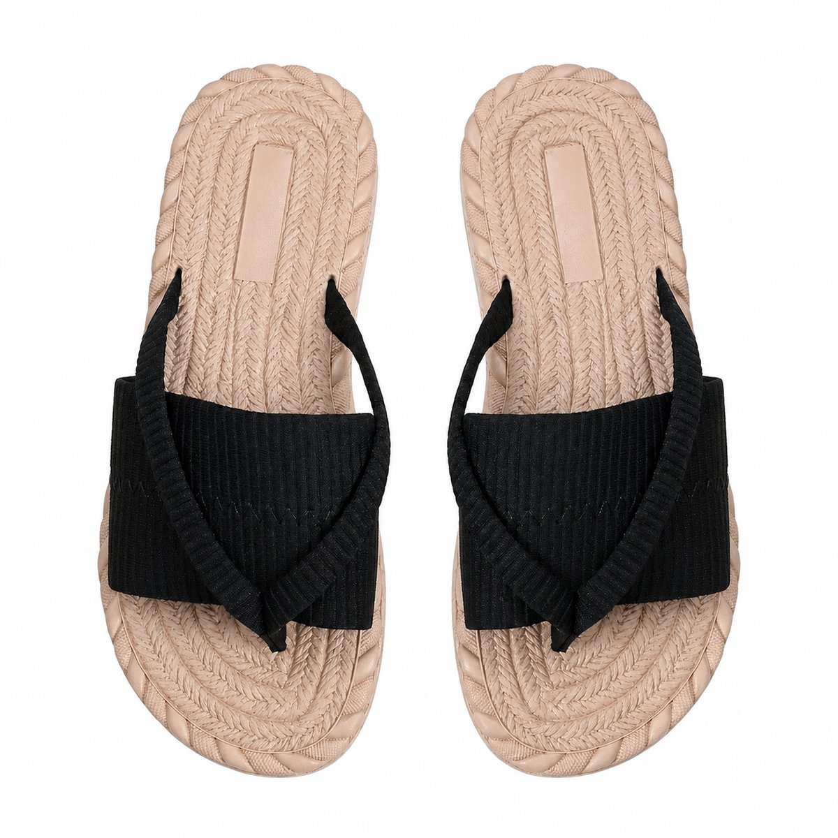 Zwart teenslippers dames met brede gekruiste band – instap slippers met gevlochten zoollook, open teen, casual zomerslippers, maat 37