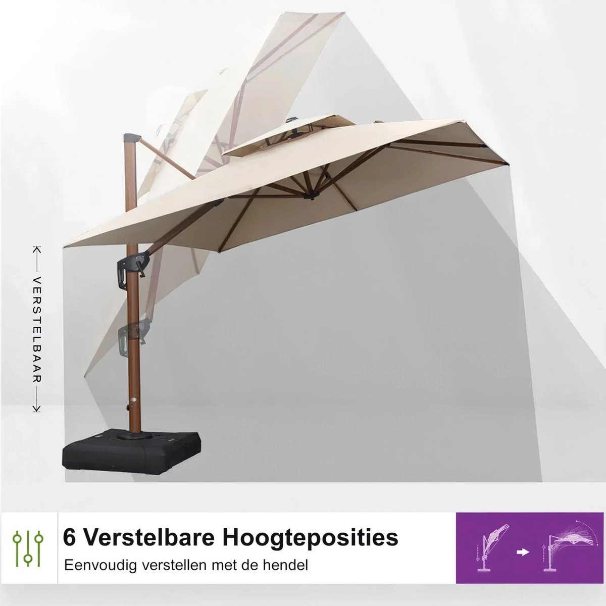 Purple Leaf Parasol déporté inclinable aspect bois 300x300 cm - Kaki
