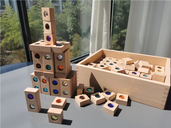 Houten blokken met diamanten - Blokkenset met glitterstenen - 65-Delig - Bouwset - Vanaf 2 jaar - Open einde speelgoed - Educatief montessori speelgoed van Houten — afbeelding 2