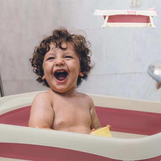 Opvouwbare Babybadkuip - Babybadje met Inzet - Veilig Baden - Temperatuur Indicator - 50 Liter - Roze — afbeelding 2