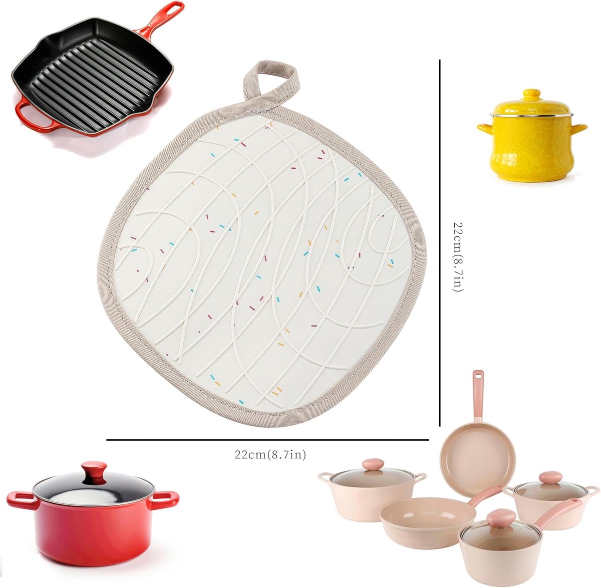 2-pack 2 in 1 pannenlappen-handschoenen, hittebestendige pannenlappen met zakken, antislip pannenlappen van katoen, bakhandschoenen ovenhandschoenen, antislip kookhandschoenen voor koken, bakken