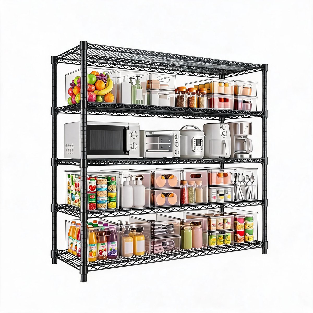 5-Laags Metalen Opbergrek - 140x60x195 cm - 2200LB Totaaldraagvermogen - Vormvast & Verstelbaar voor Magazijn