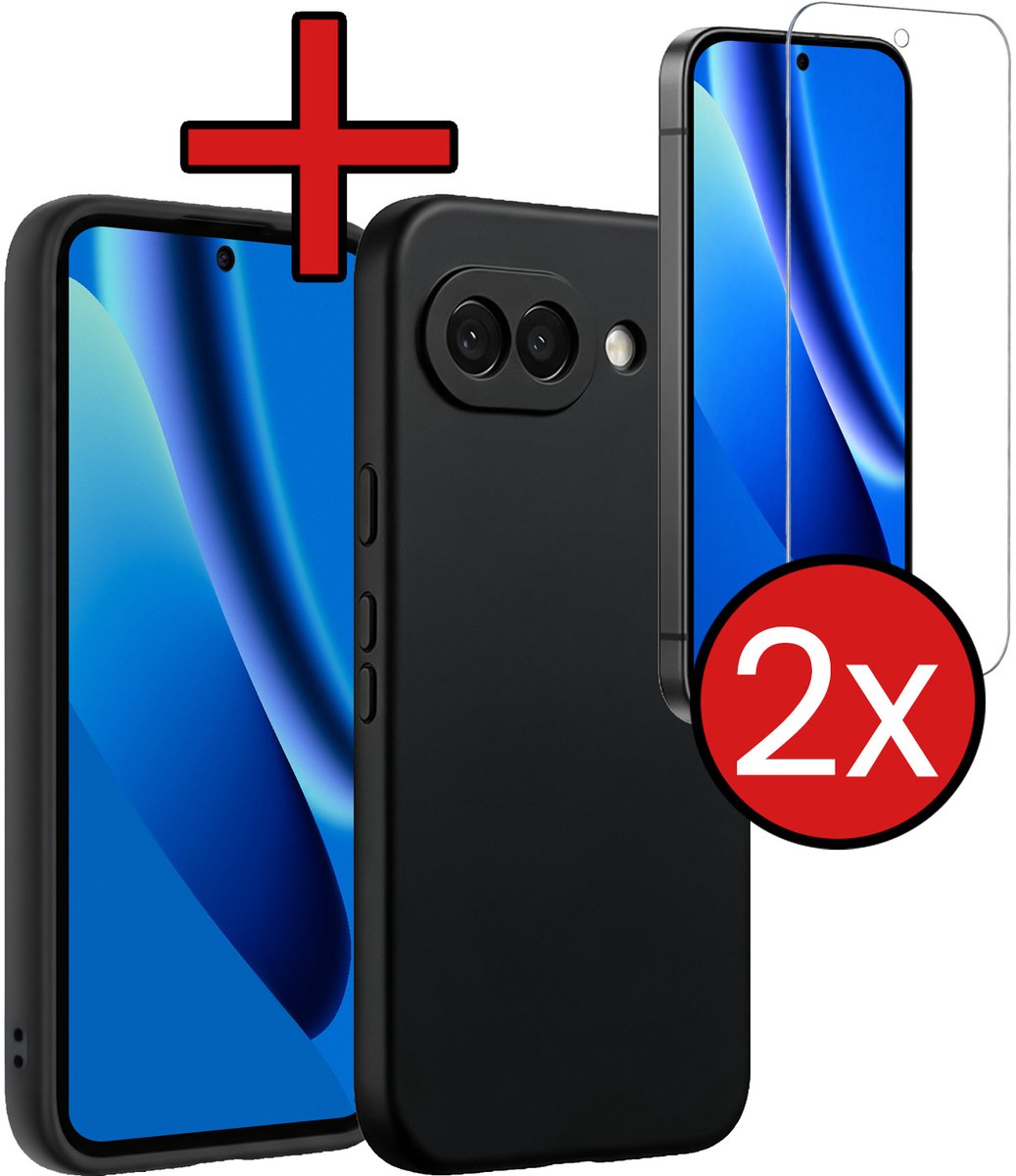 Hoesje - Met 2x Screenprotector - Geschikt voor Google Pixel 10a - Sterk & Shockproof - Telefoon Hoes - Back Cover - Siliconen Case - Telefoonhoes - Zwart