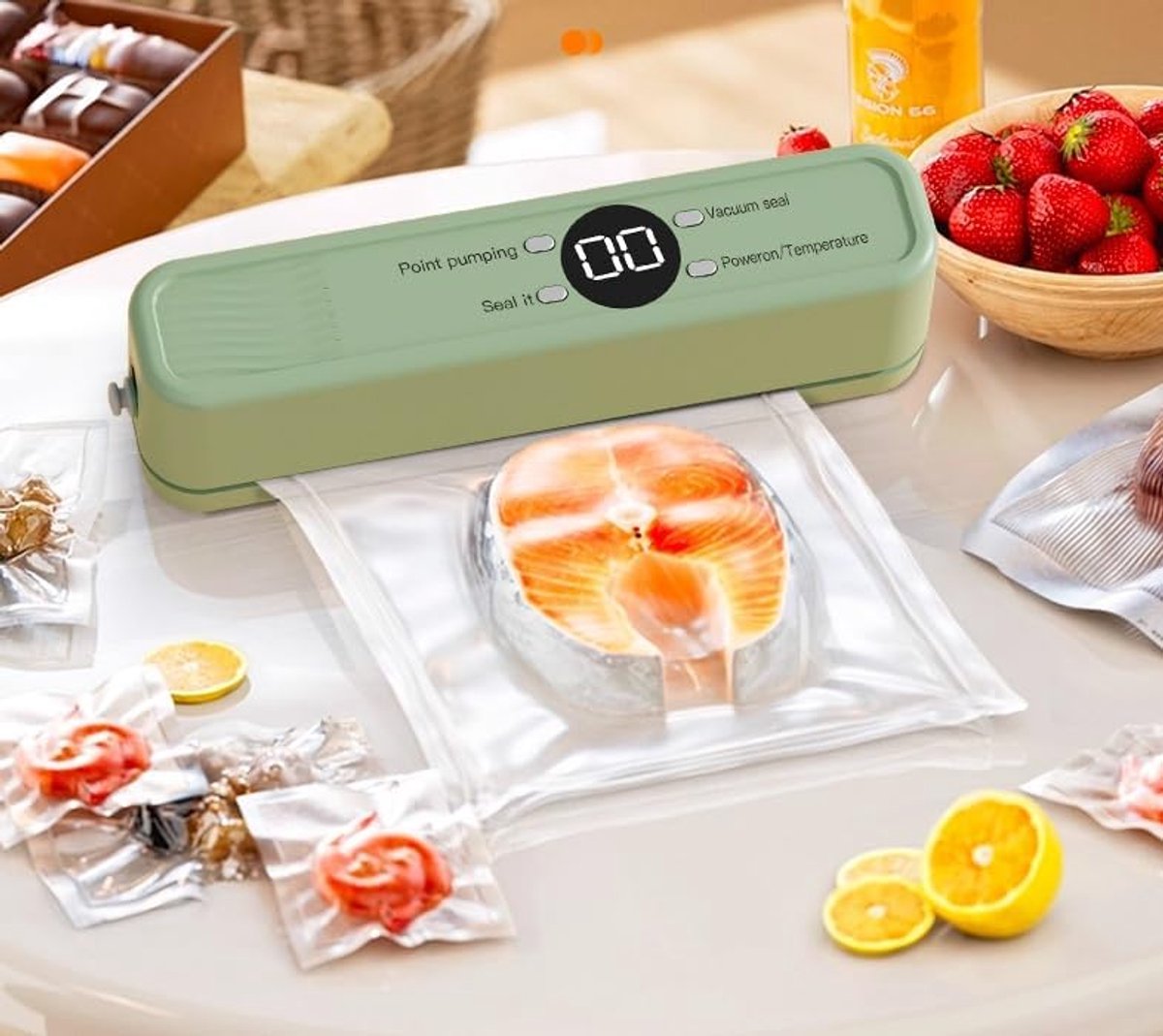 KZQ Vacuümsealer - Draagbare automatische voedselvacuümsealer, uitstekende afsluiting, apparatuur voor voedselconservering - Geschikt voor vlees, vis, groenten en maaltijdbereiding - Zwart