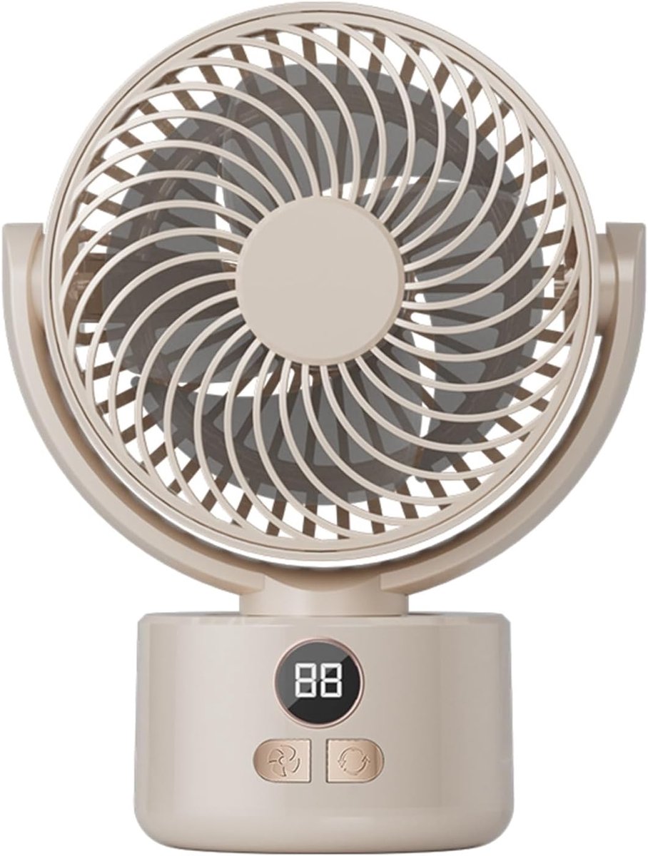 USB Bureauventilator - 3 snelheden - 3600mAh accu - Stille bionische verenbladen - 140° kantelbaar en automatisch schommelend - Draagbaar voor thuis, kantoor en kamperen - Beige