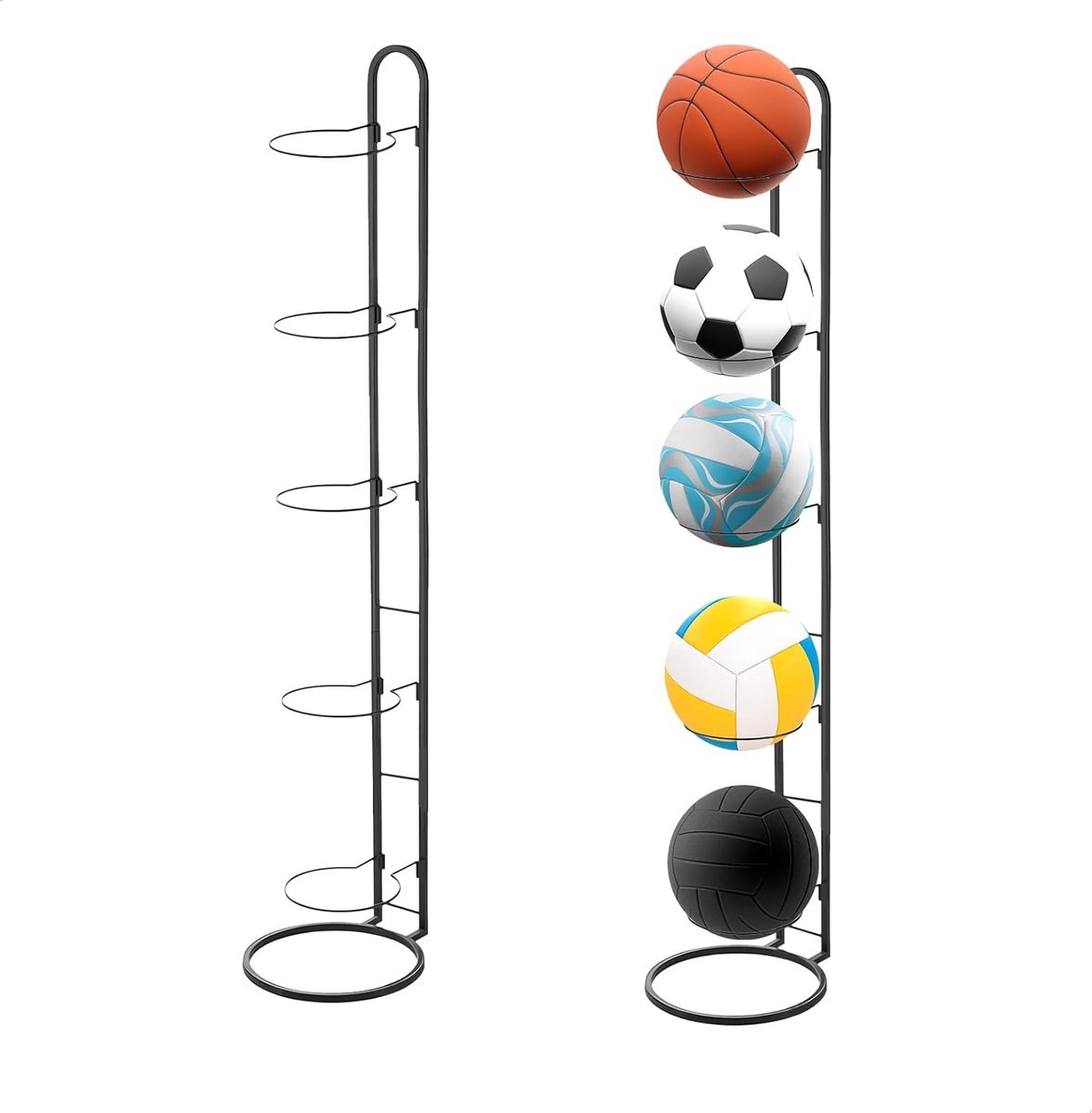 SnelShoppen - 5-traps balstandaard - indoor balhouder voor volleybal, voetbal, basketbal - wandopslag metalen sportopslag - zwarte balhouder voor gara