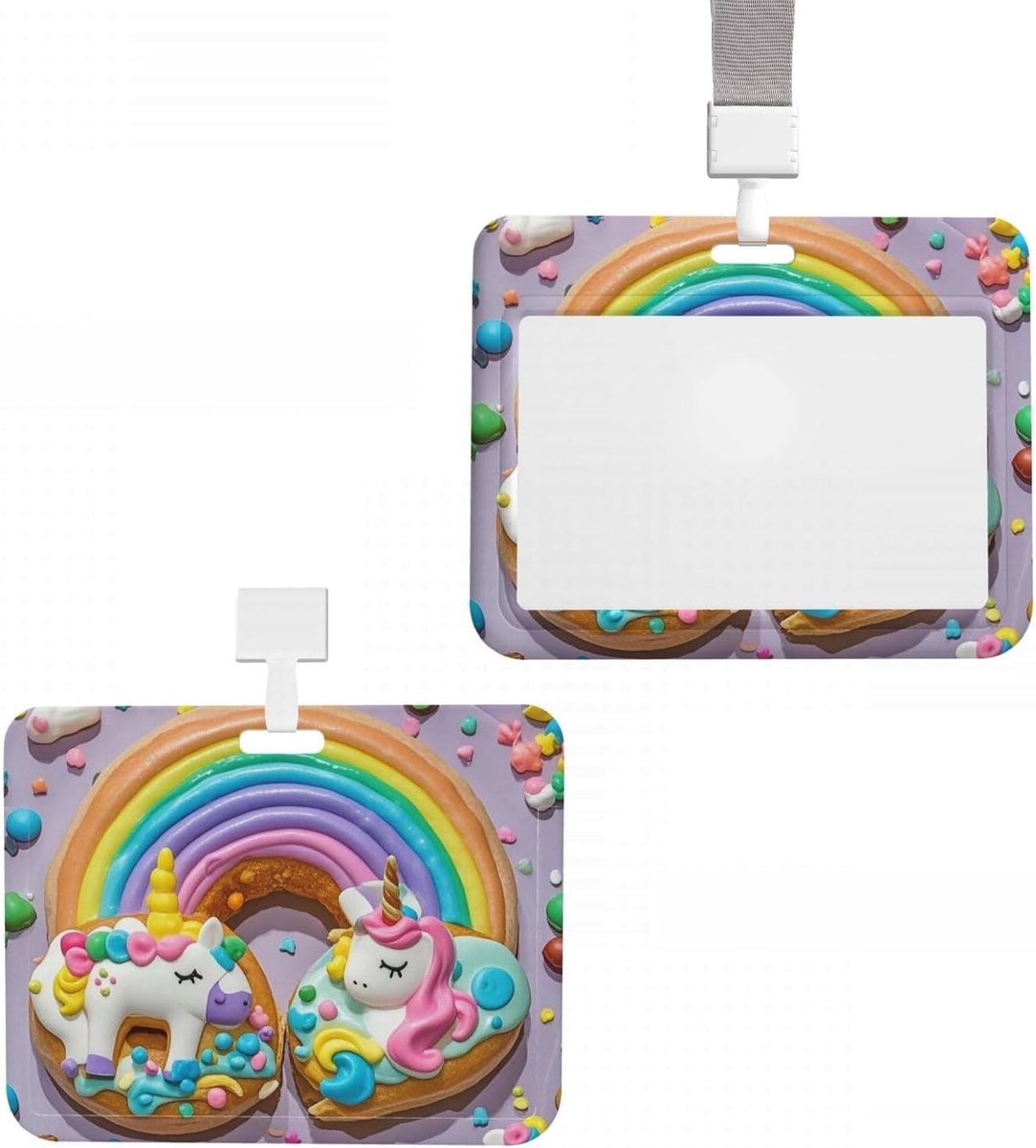 ID-badgehouder - Kaarthouder - Werk Organisatie - Schuifontwerp - 10x7.6 cm - Eenhoorn Donut Regenboog