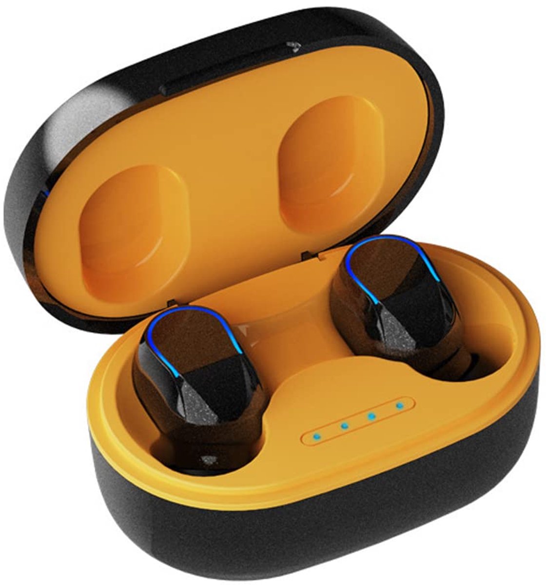 SnelShoppen - Bluetooth in-ear hoofdtelefoon met microfoon, draadloos, hifi-stereo, 25 uur batterijduur, toetsbediening, geel, ideaal voor werk en rei
