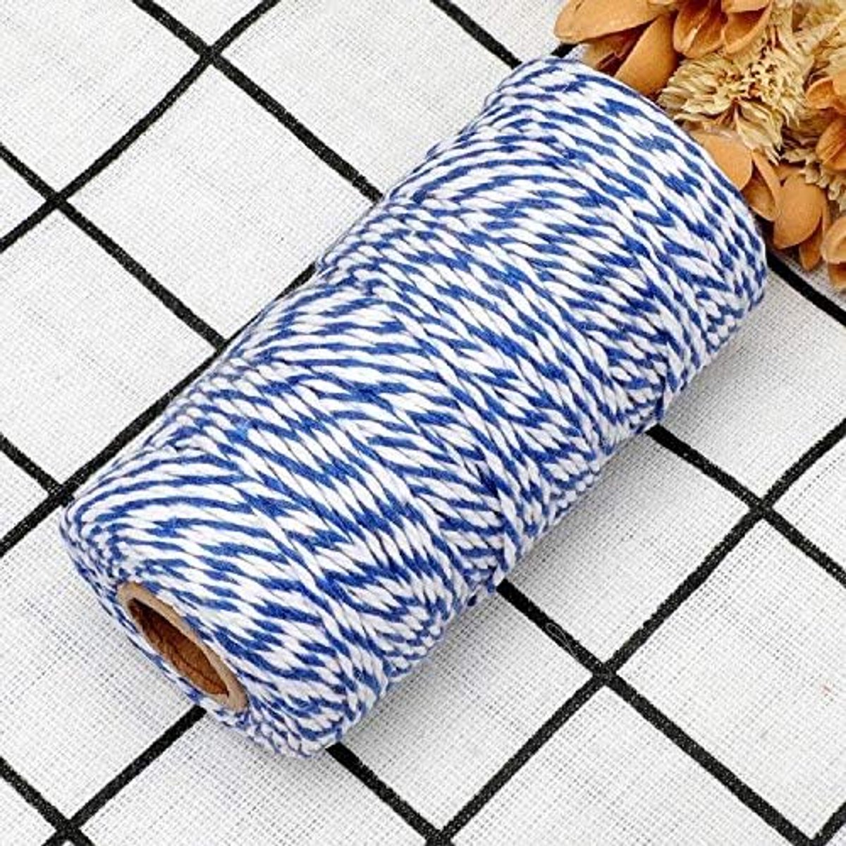 Marineblauw en wit bakkers touw: 2 mm katoenen koord voor geschenkverpakking, doe-het-zelf ambachten, bruiloftslabels, vakantiedecoratie en verpakking, 100 m