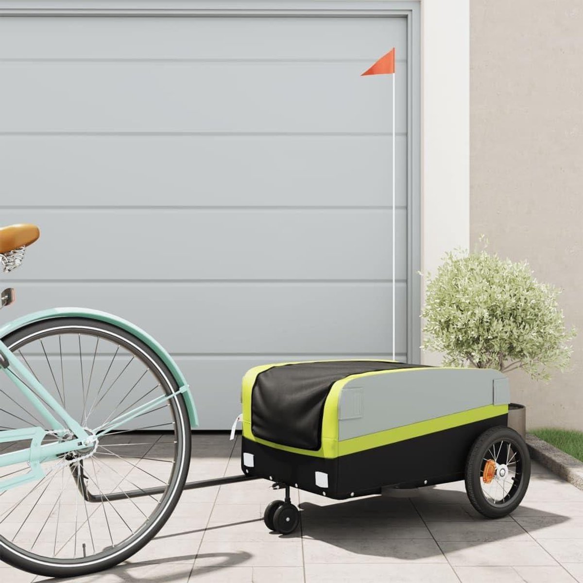 Fietsaanhanger - Fietskar Vrachttrailer - Goederen Vervoeren - Robuust IJzeren Frame - 30 kg - Zwart Groen