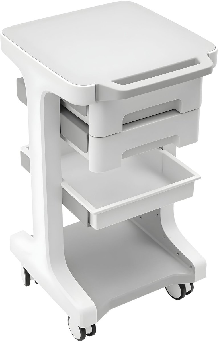 Grijs/witte moderne opbergwagen - 3 lagen, 2 lades - 50 kg draagvermogen - wielen