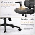 Zwarte bureaustoel met 43cm brede zit met hoogwaardig schuim. Stevige basis met soepel rollende wielen.