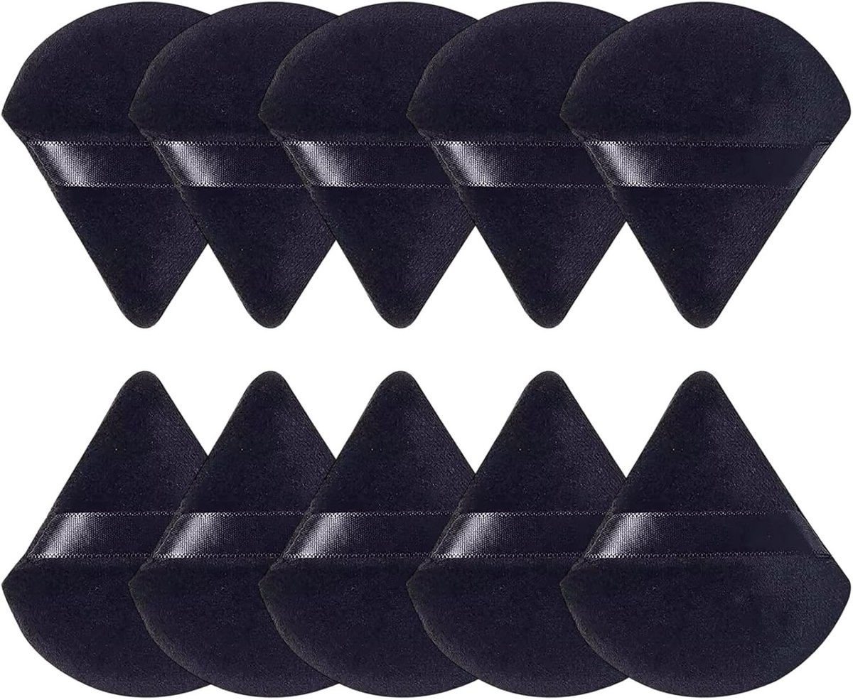 10 Stuks Wasbare Make-up Sponsen in Driehoekige en Ronde Vorm, Perfect voor Foundation en Poederapplicatie, Inclusief Vingerlus voor Nauwkeurigheid, Zwart