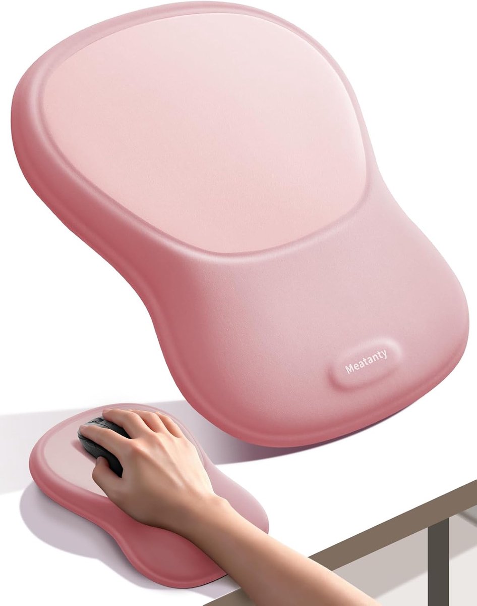 SnelShoppen - Ergonomische muismat met polssteun, roze | 6° gekanteld kussen van traagschuim met ademende overtrek en antislip onderkant voor comforta
