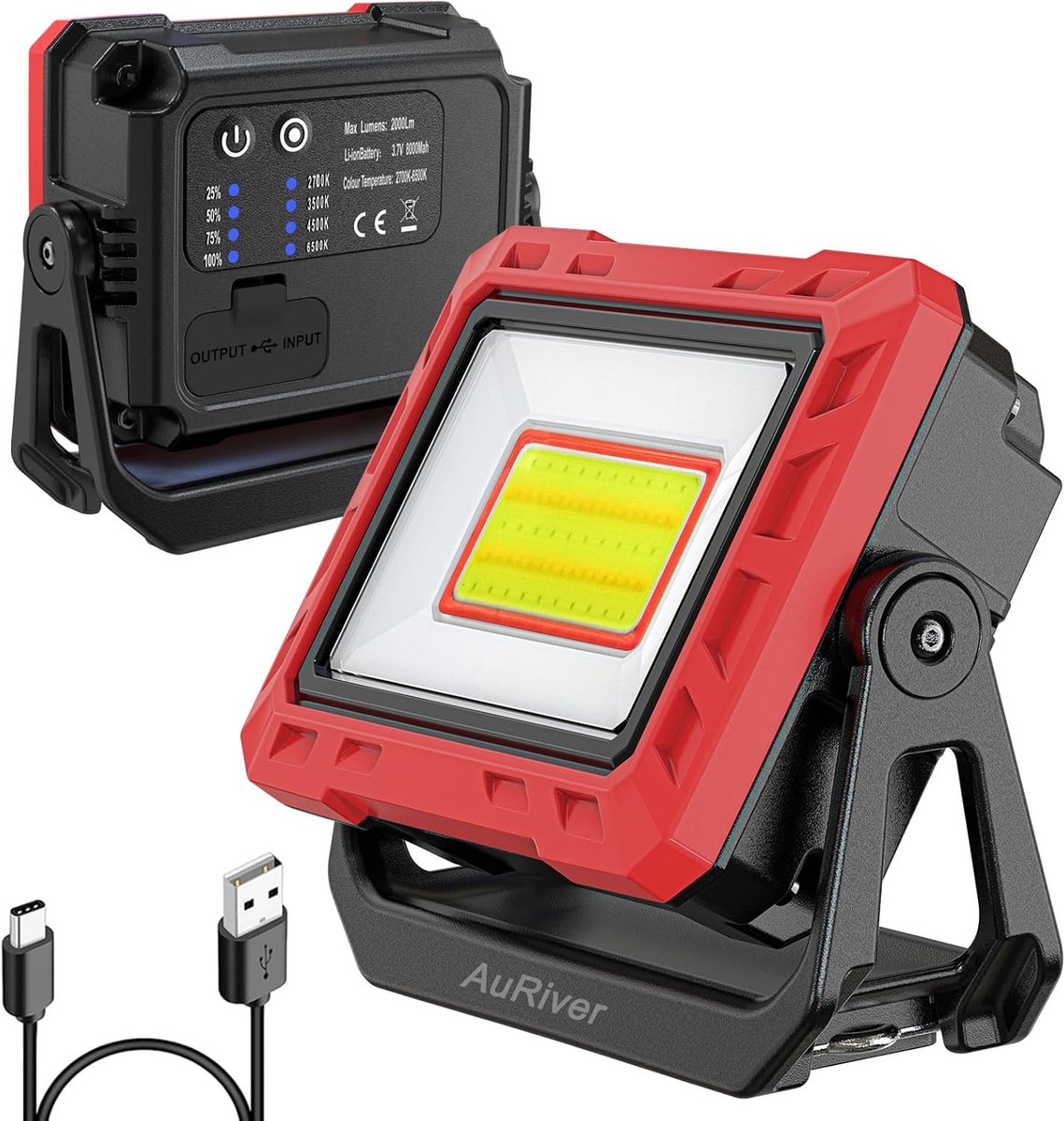 SnelShoppen - Led-werklamp 2000 lumen, super heldere werkplaatslamp, acculamp met magnetische voet, 180 graden draaibaar, ideaal voor garage, camping,