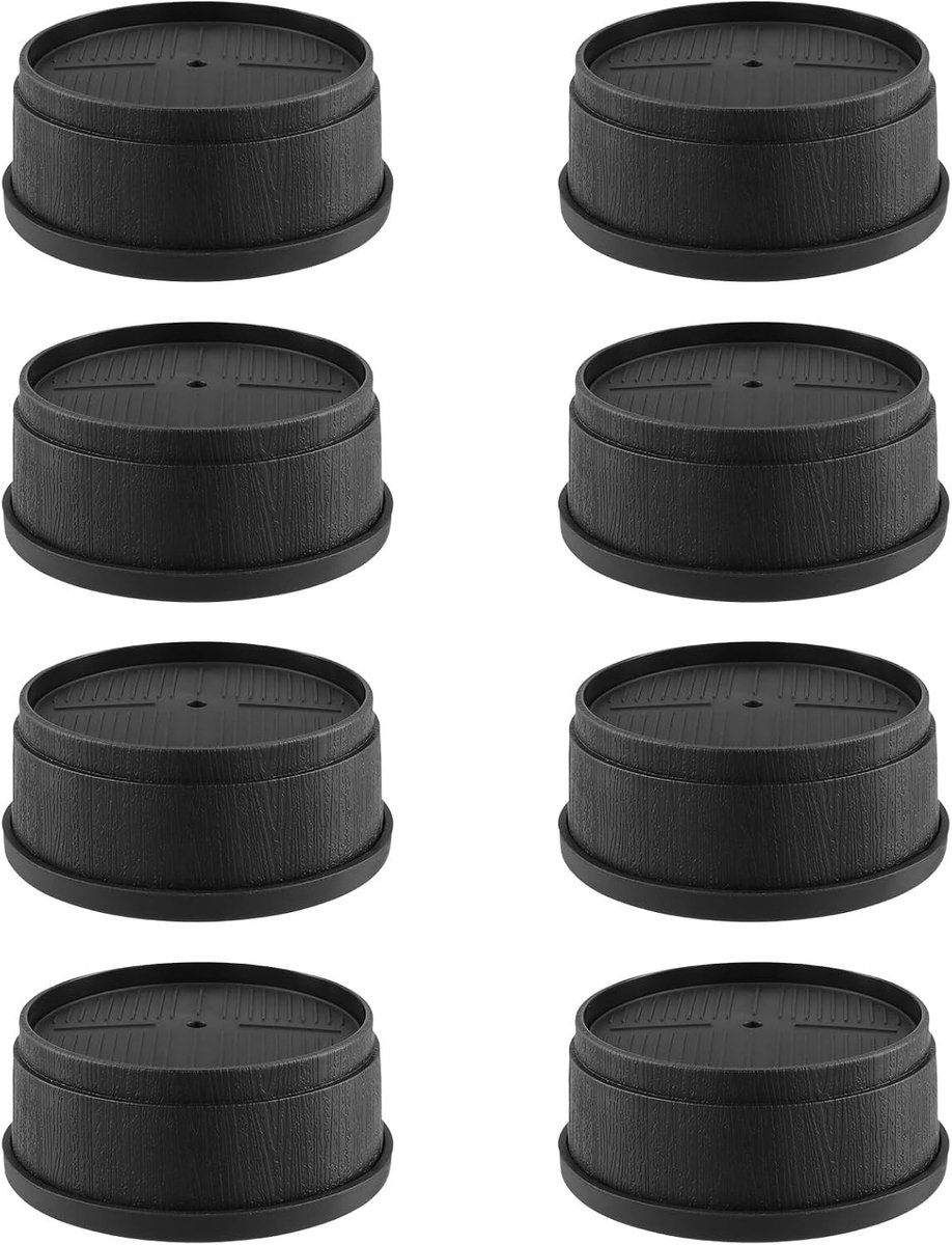 Ronde verstelbare kunststof meubelverhogers, 8 stuks, 9.7 x 4.5 cm, voor bedden, tafels en banken met ronde poten, met rubberen pads voor stabiliteit