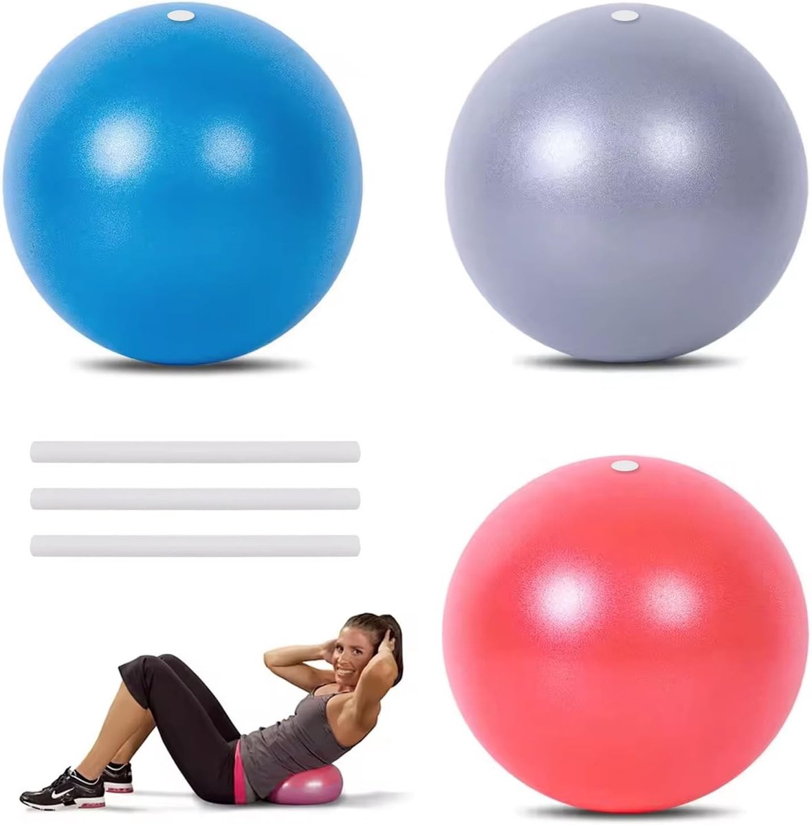Kleine Pilates Ballen Set van 3, 20 cm Gymnastiekbal voor Yoga, Fitness en Balans Training