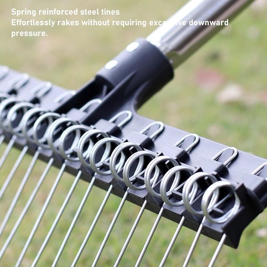 Tuinhark Staaldraad - Gazon hark - Gazon reinigen - Ergonomisch ontwerp - 16 inch breed - Zwart — afbeelding 2