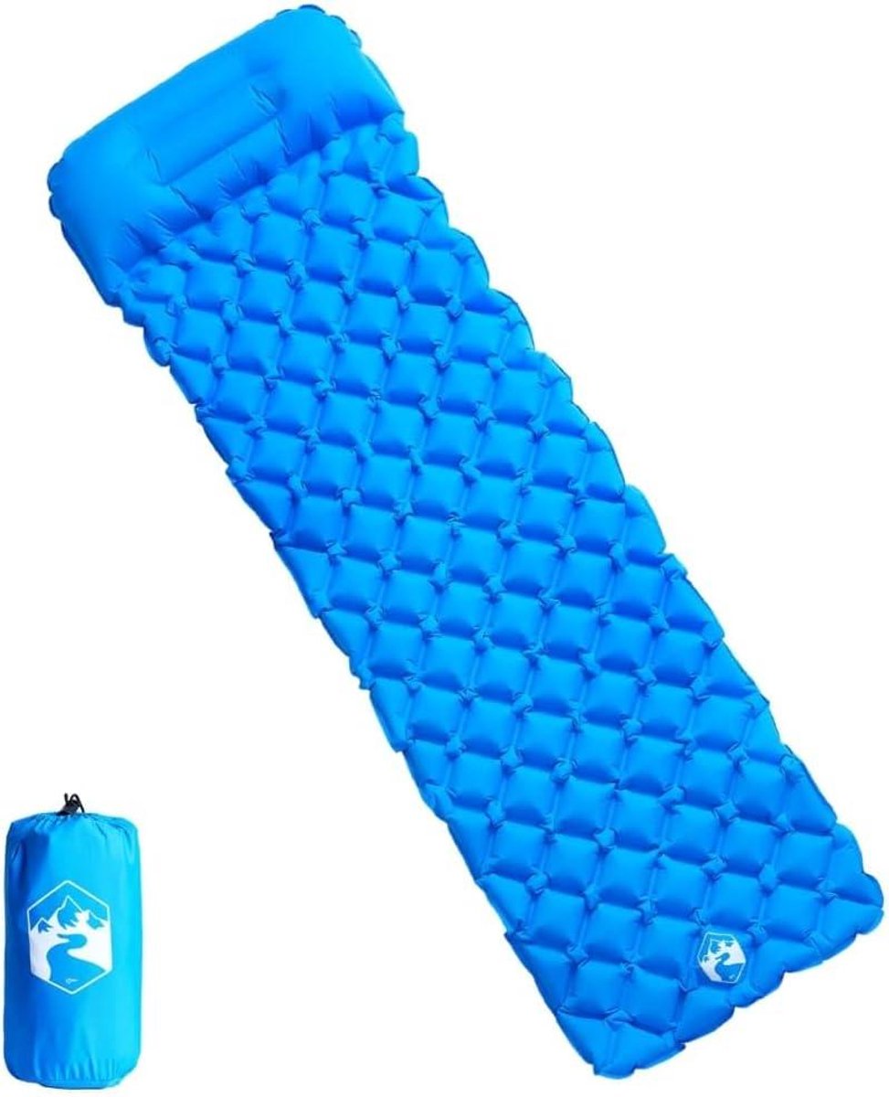 Opblaasbaar campingmatras - Slaapmat luchtbed - Kamperen buiten - Inclusief kussen - 188 x 62.5 cm - Blauw