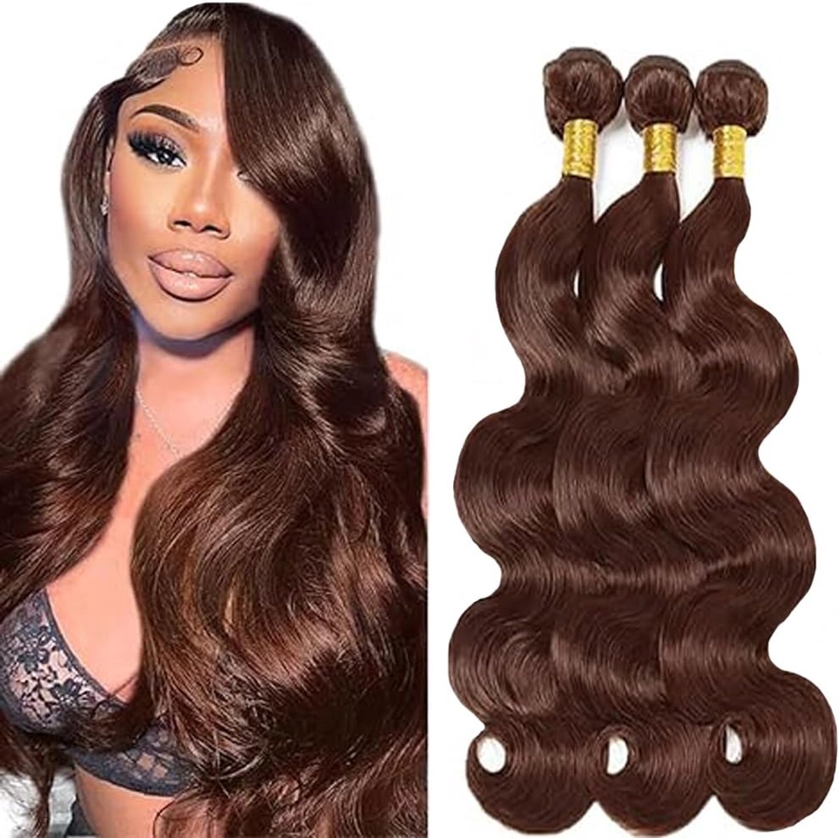 Wave Human Hair Bundles #4 Chocolate Brown Mensliches Haar Bündel Echthaar Human Hair Extensions Minimal Shedding Double Weft Remy Hair 3 Bundle Total 300g 20 20 20 Inch