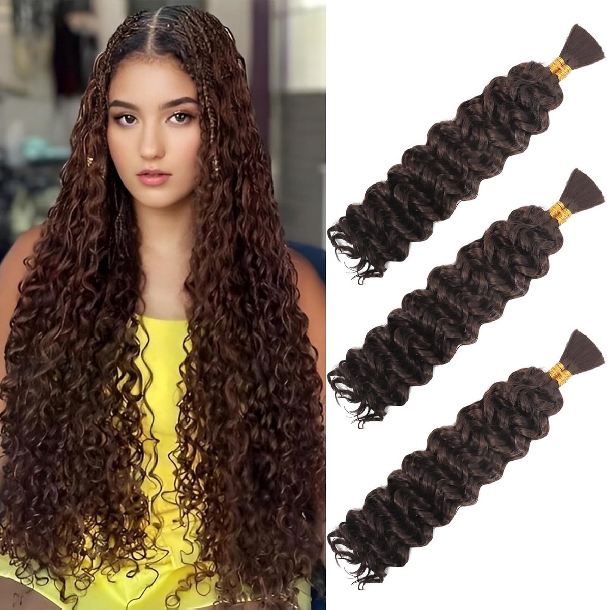 Wave Bulk for Braiding 16inch 100g With 2 Bundles Deep Wave Bulk Hair for Boho Braids No Weft Curly Wavy Synthetic Bohemian Braiding Hair Extensions for Women (4#, 18inch(55g/Bundle x6))