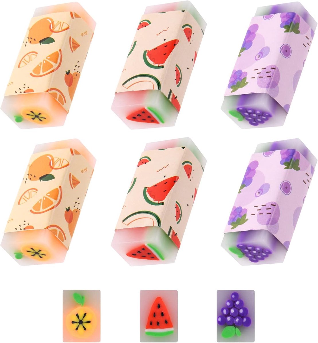 Gumset - 6 stuks fruitsmaak voor kinderen, cadeautje voor kinderverjaardag, schoolbenodigdheden, schrijfwaren