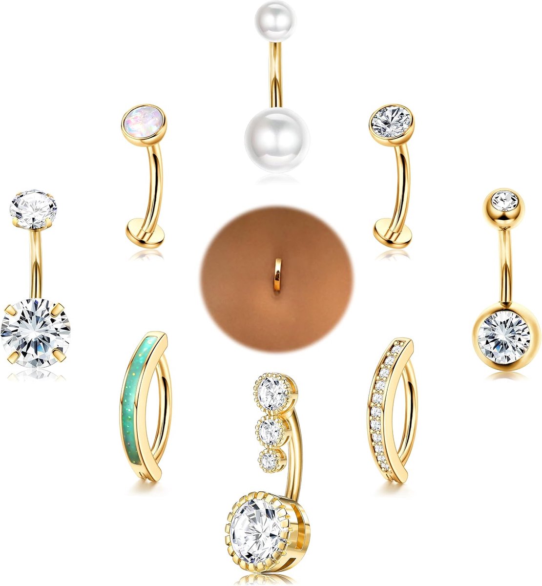 9 Stuks Navelpiercings 14G Chirurgisch Roestvrij Staal Navelpiercing Hypoallergeen Clicker Navelring Zilver/Goud Navelpiercings CZ Navelpiercing Sieraden voor Vrouwen Meisjes