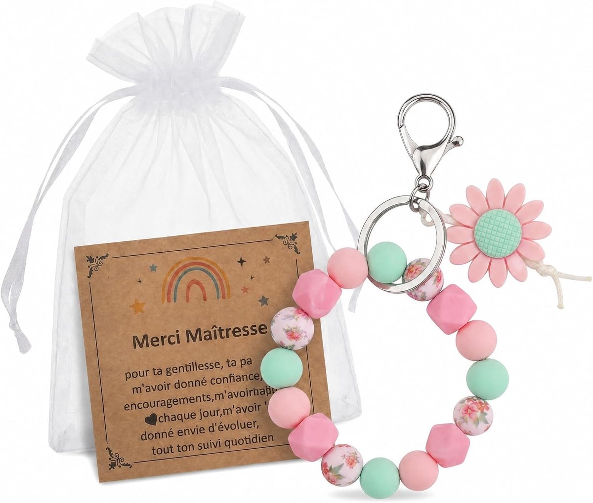 Cadeaus Voor De Dag Van De Leraar, 3 Bedankjes Voor Leraren, Waaronder Een Siliconen Armband Met Zonnebloem Als Sleutelhanger, Kaart En Tas, Eindejaarsgeschenken Voor Leerkrachten