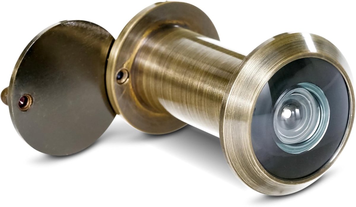 deurviewer groothoek 200° met privacyscherm - Messing/antiek - Boorgat Ø 14mm - Spion voor 35-55mm deuren - Hoogwaardige lens van echt glas