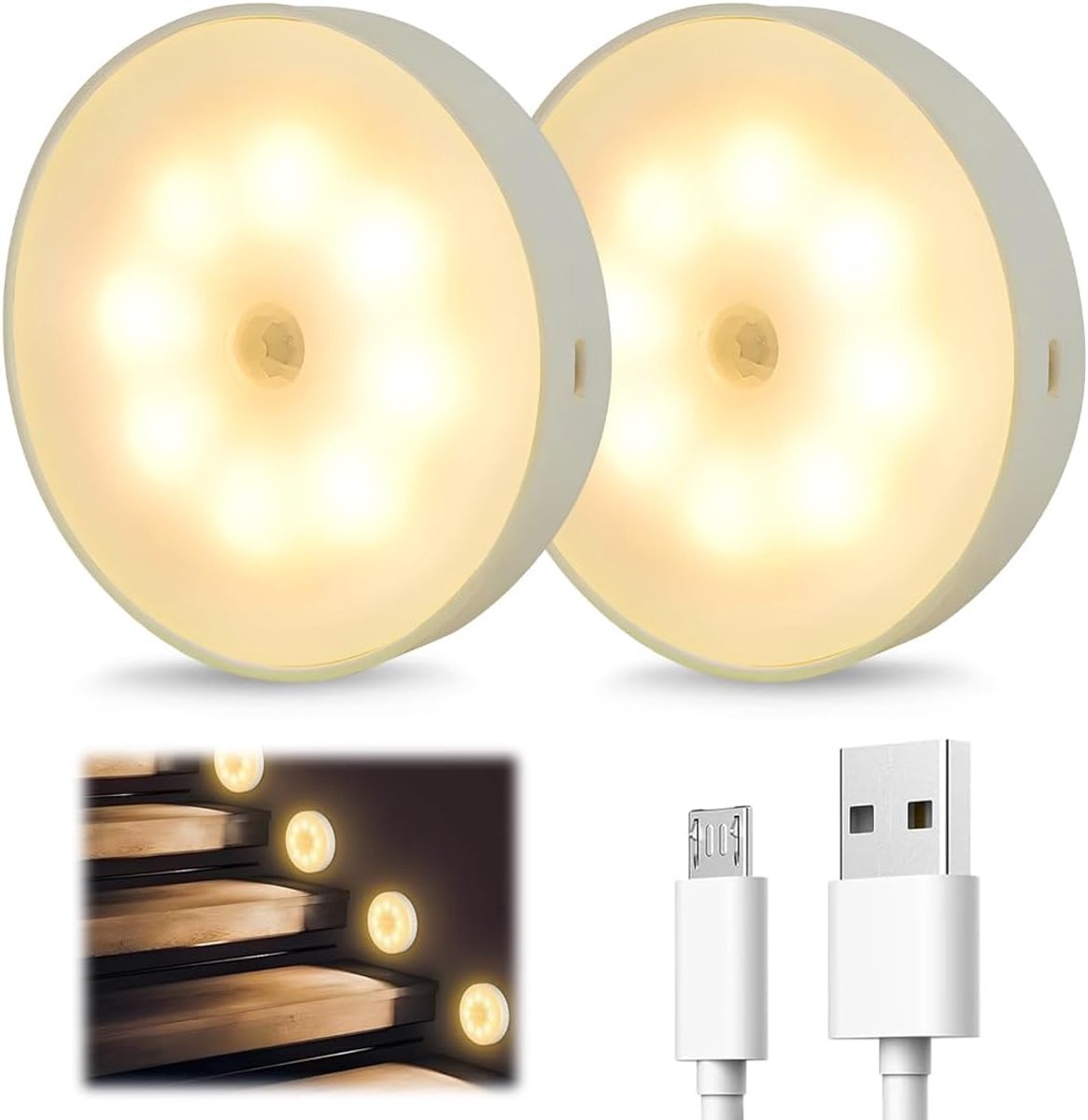2-delige bewegingssensorlamp, binnenlamp met bewegingssensor, trapverlichting met bewegingssensor, warm licht 6W/150