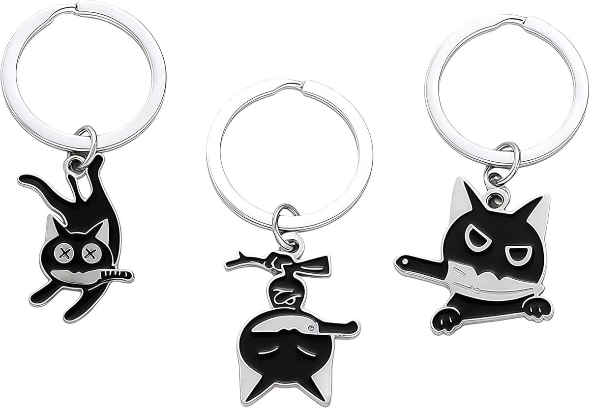 osutetoxo 3 stuks sleutelhanger kat, roestvrijstalen gepolijste zwarte katjes hanger, robuuste tas hanger metaal, geweldige geschenken voor kattenbezitters & vrouwen