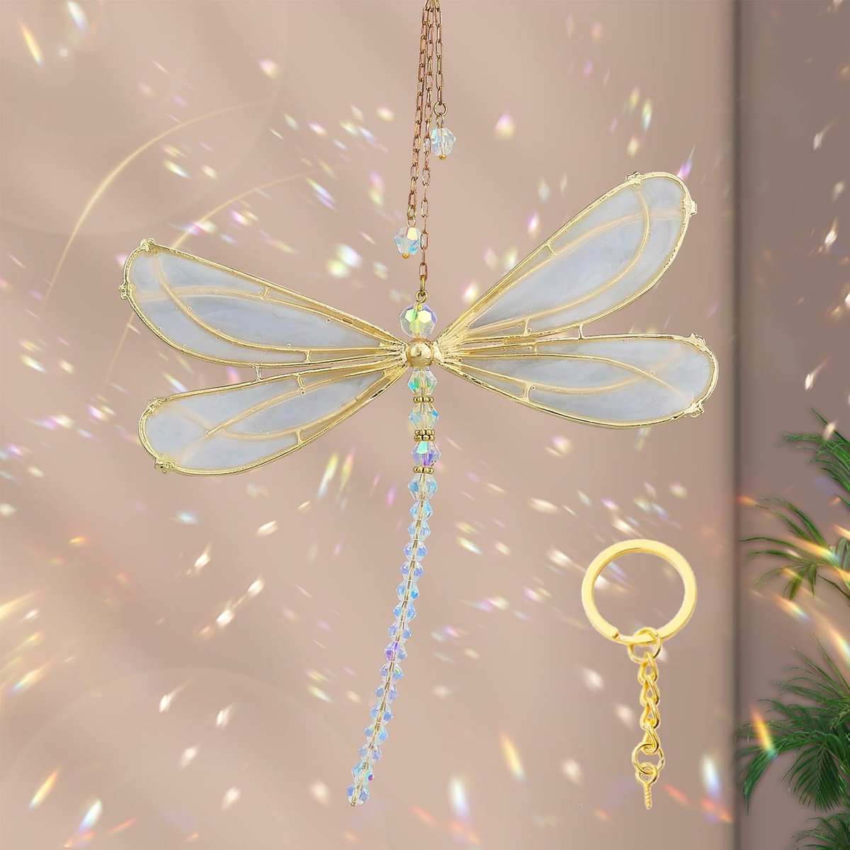 Raamdecoratie, kristallen, zonnevanger, raam, prisma, kristal, decoratie, regenboog, glas, kristallen om op te hangen, zonnevanger in de tuin, met 1 sleutelhanger