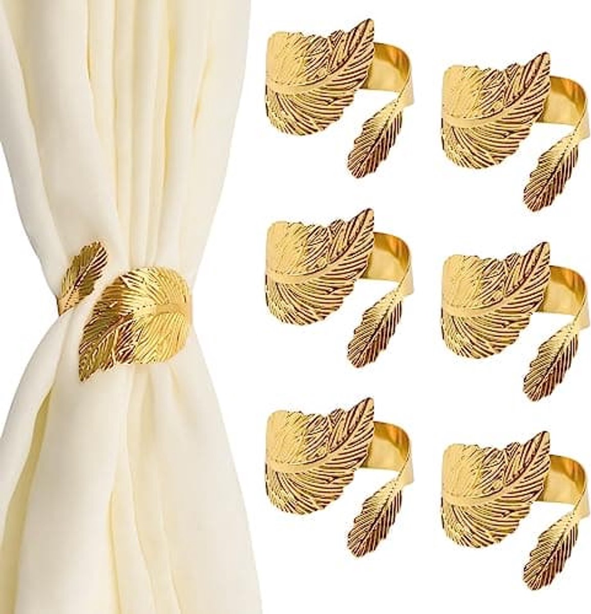 Gordijnbinders, 6-delige set decoratieve metalen gordijnbinders met gouden accenten, creatieve gordijnkoordclips, veergordijnclips, voor thuis en op kantoor.