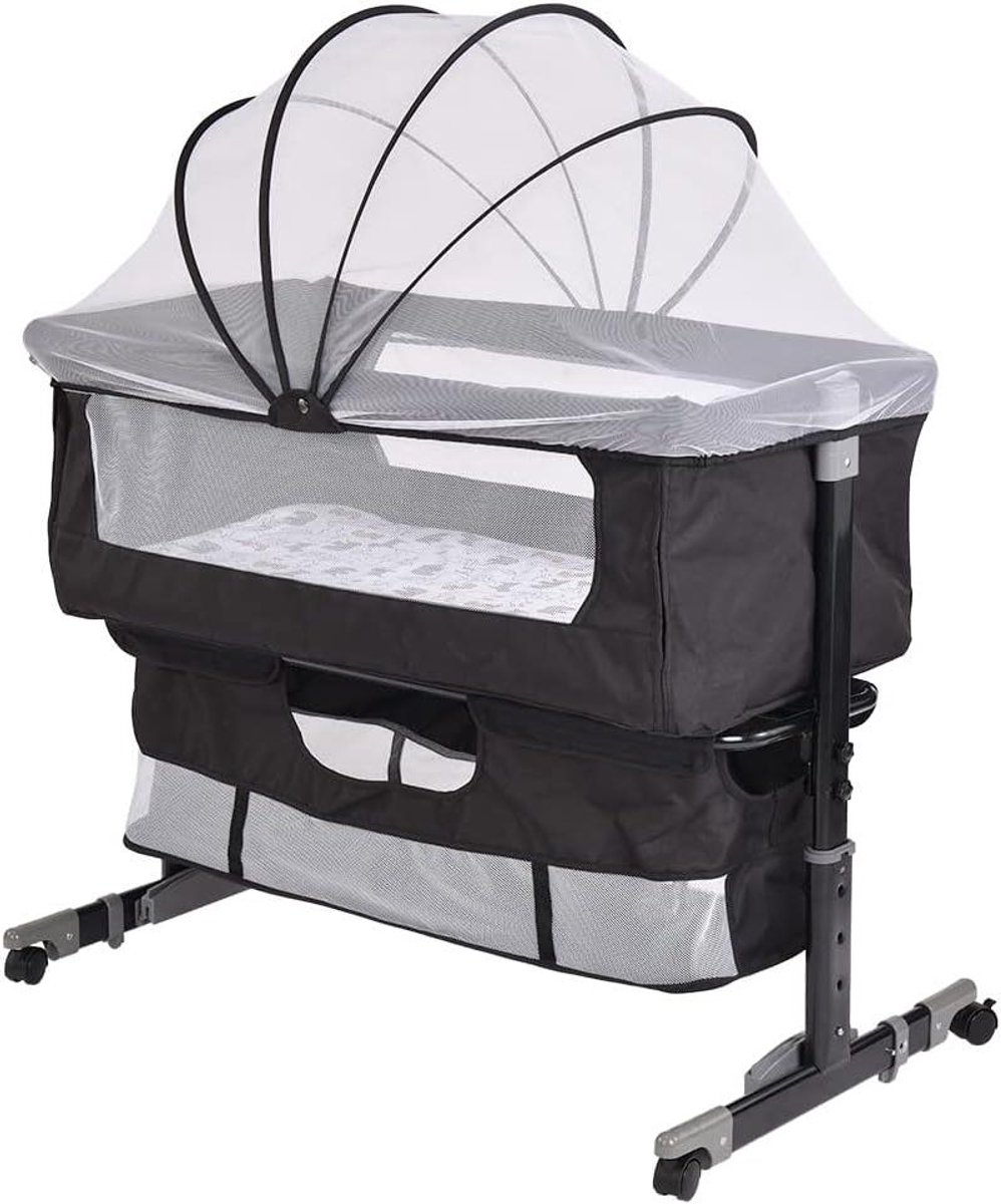Babybed met Matras - Babykamer Wiegebed - Veilig Slapen - In Hoogte Verstelbaar - 92 x 58 x 70-90 cm