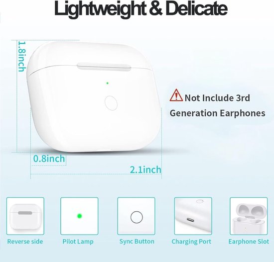Draadloze oplaadcase compatibel met Air Pods 3e generatie (2021), draadloze oplaadcase, met Bluetooth-koppelingssynchronisatieknop, 7 keer volledig opladen — afbeelding 4