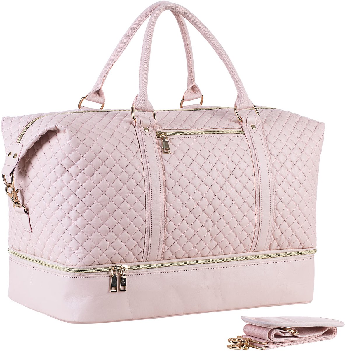 SnelShoppen - Reistas voor Overnachting, Canvas Lederen Oversized Weekendtas, Grote Draagtas voor Mannen en Vrouwen, A2-Roze, Modieuze Reistas voor We