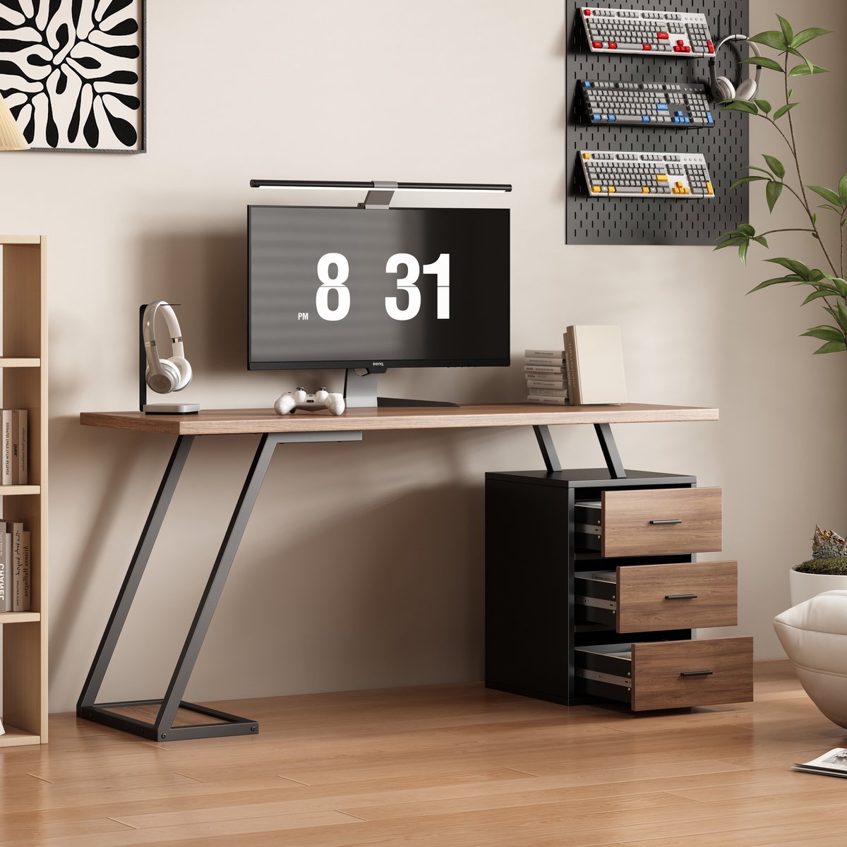 MODENUIT Bureau - Werktafel Met 3 Lades En Opbergruimte - Voor Kantoor En Studeerkamer - MDF - Donkerbruin