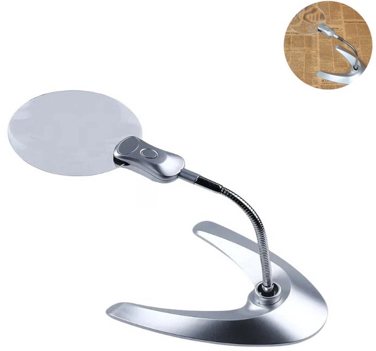 1 stuk - Bureauvergrootglas - Vergrootglas met V-vormige voet - 2,5x vergroting - 360 graden draaibaar leesglas - Verlicht vergrootglas - Handsfree leesvergrootglas - Geschikt voor het lezen van kranten, algemeen lezen en reparaties