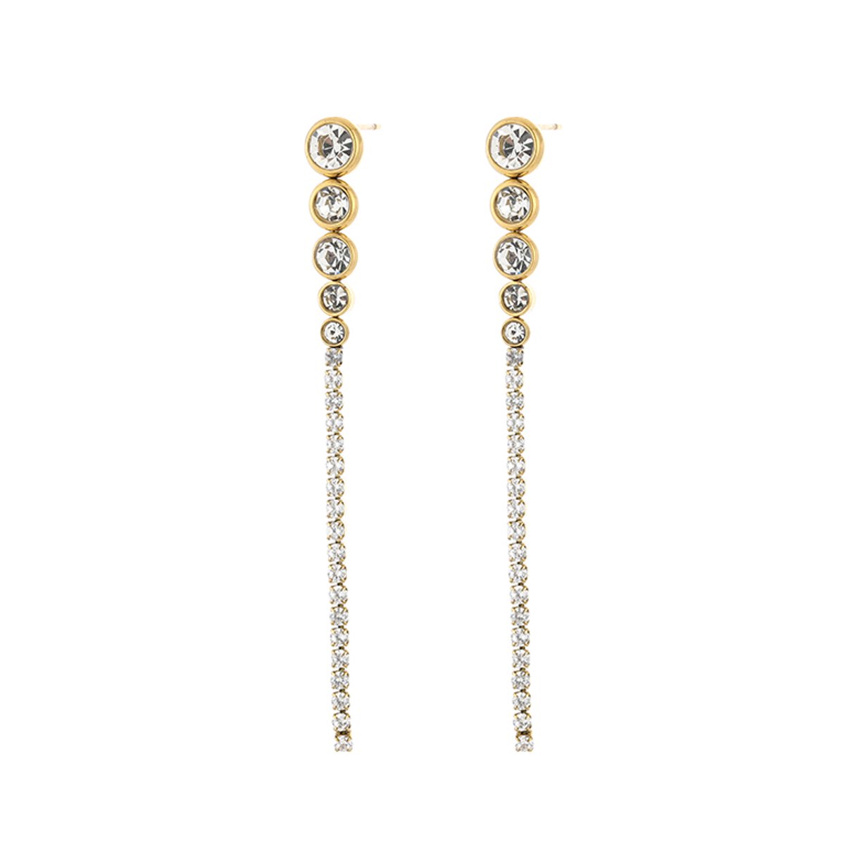 Stainless Steel Graduated Crystal Line Drop Earrings – Luxe Gradiënt Zirkonia Strass Hangende Oorstekers – RVS - Goud