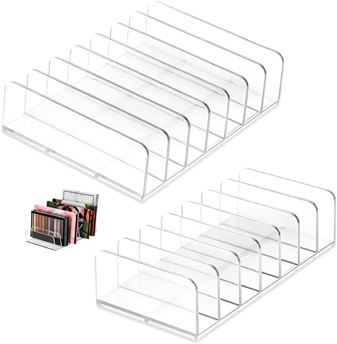 Makeup palette organiser set van 2 - transparant plastic - ruimtebesparend - ideaal voor make-up tafel - ShopVlot